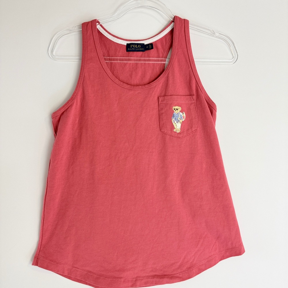 Poloโ Ralph Lauren Tank Top Womens XS Pink Polo Bear Pocket Racerback Cotton